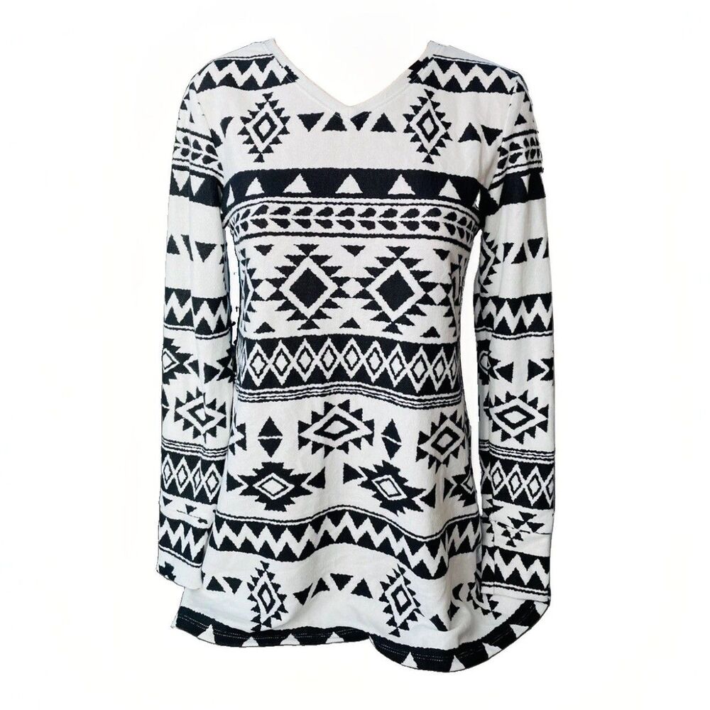 LulaRoe Simply Comfortable Sweater Size XS Black White Southwestern Aztec